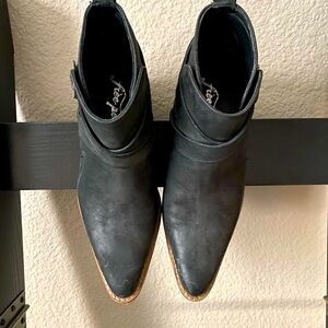 Free People Washed Black Ankle Boot Buckle Size 36